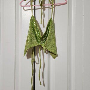 Green Sequin Tie Up Top